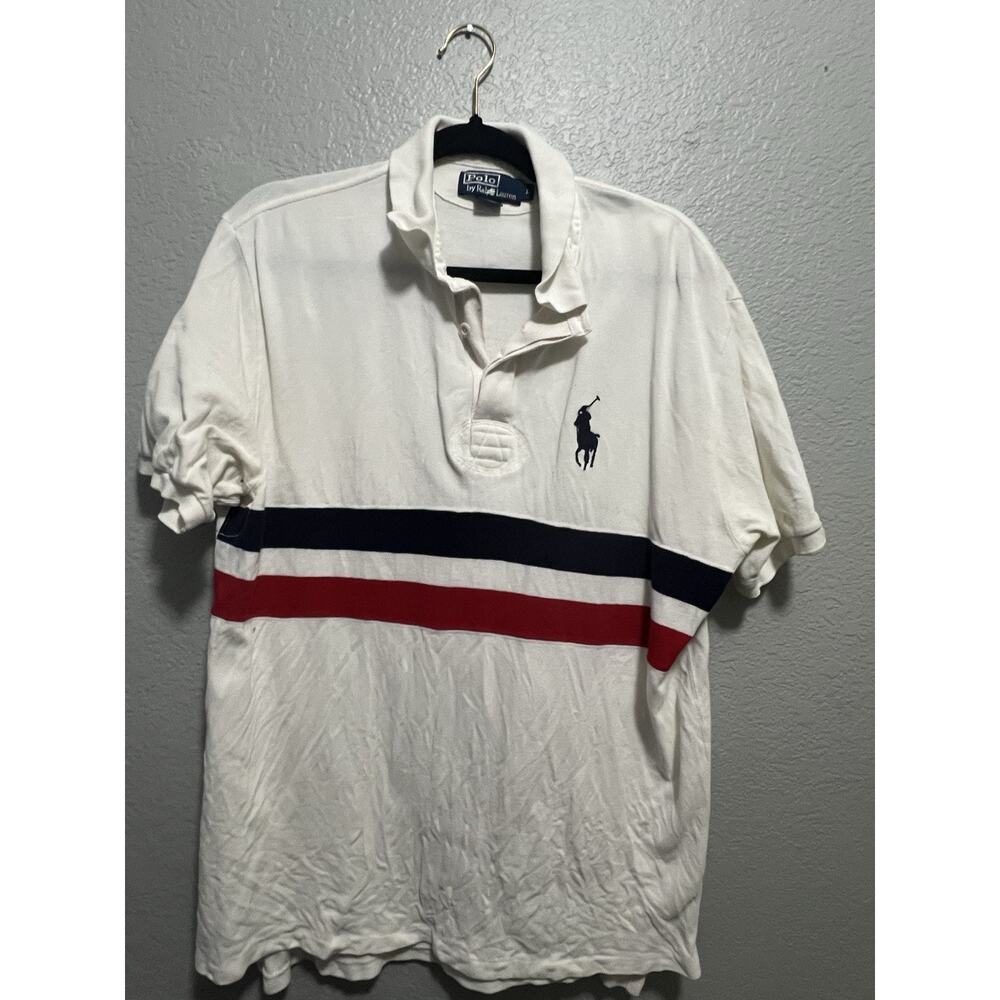 Polo Ralph Lauren‎ Polo Men's Size Large Sailor Stripe Short Shirt Vented White